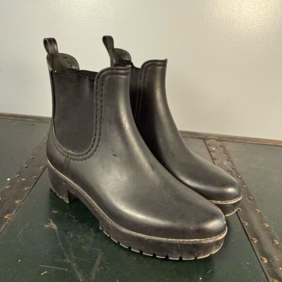Jeffrey Campbell Havana Black Chelsea Ankle Rain Boots Size 8.5 - Picture 1 of 5